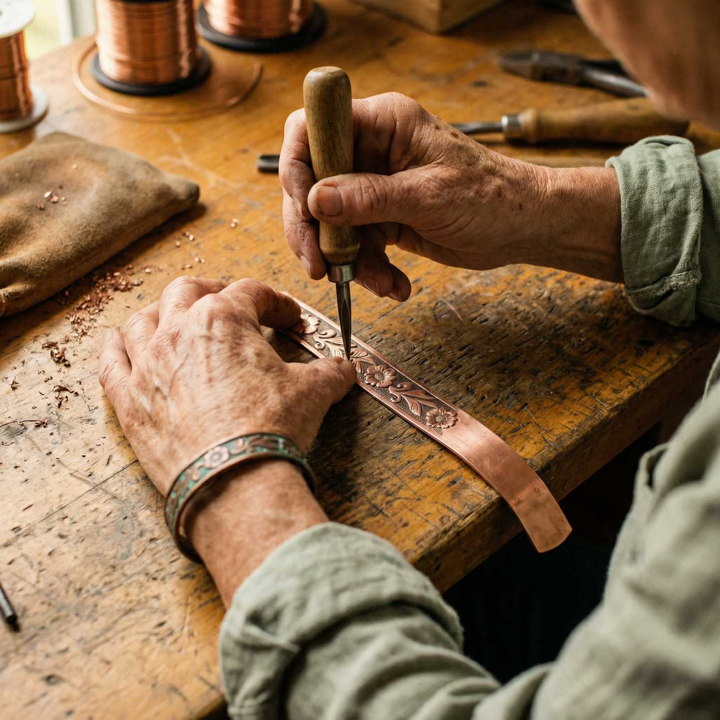 Bracelet en cuivre inspiré de la vigne de Marguax
