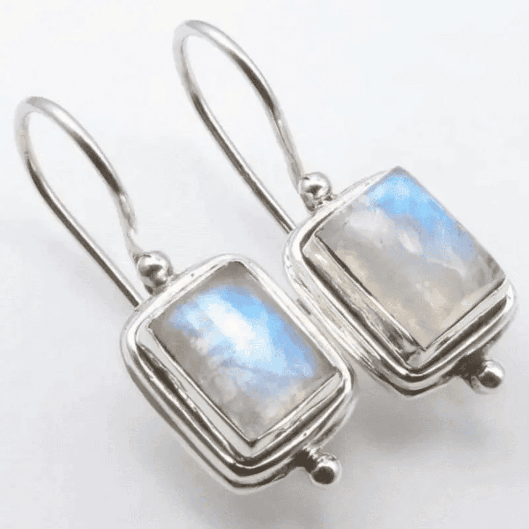 Boucles d'oreilles Carrées en Pierre de Lune Lustre