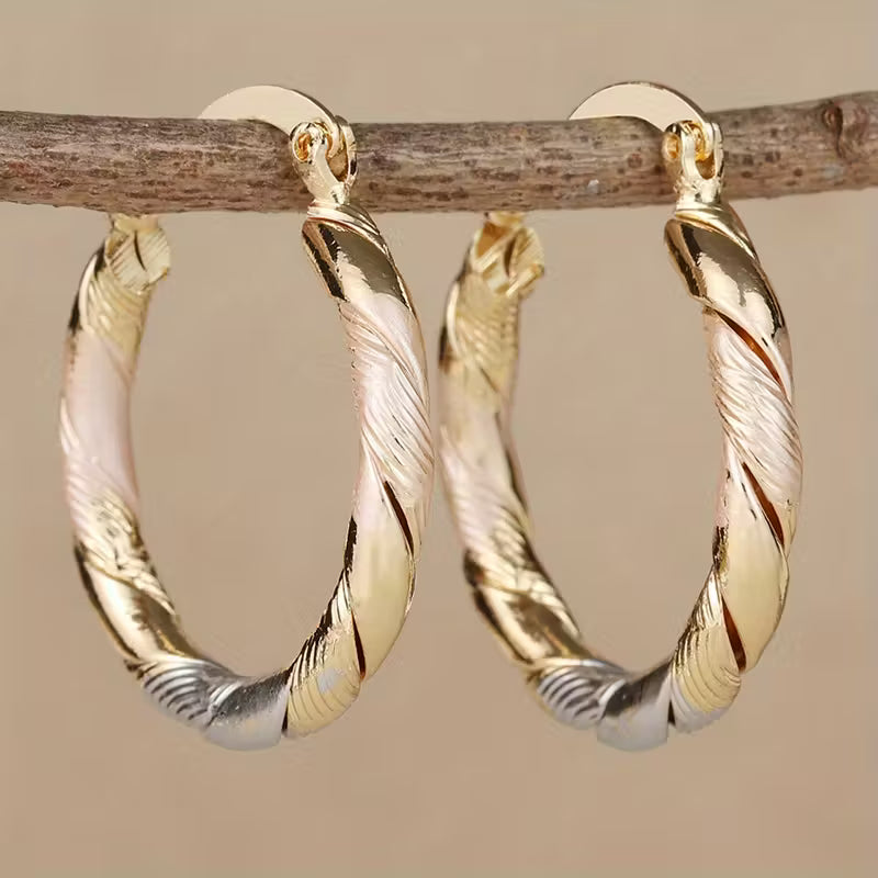 Boucles d'oreilles vintage rondes en or, argent et rose