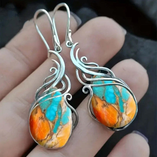 Créoles Élégantes en Pierres Précieuses Bleues et Orange