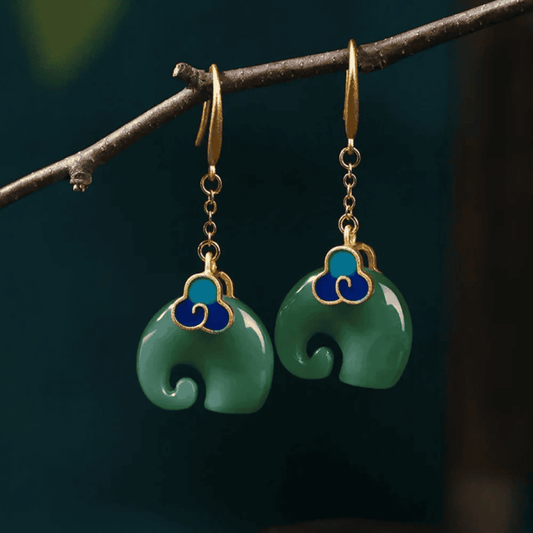 Boucles d'oreilles Rétro Éléphant Vert