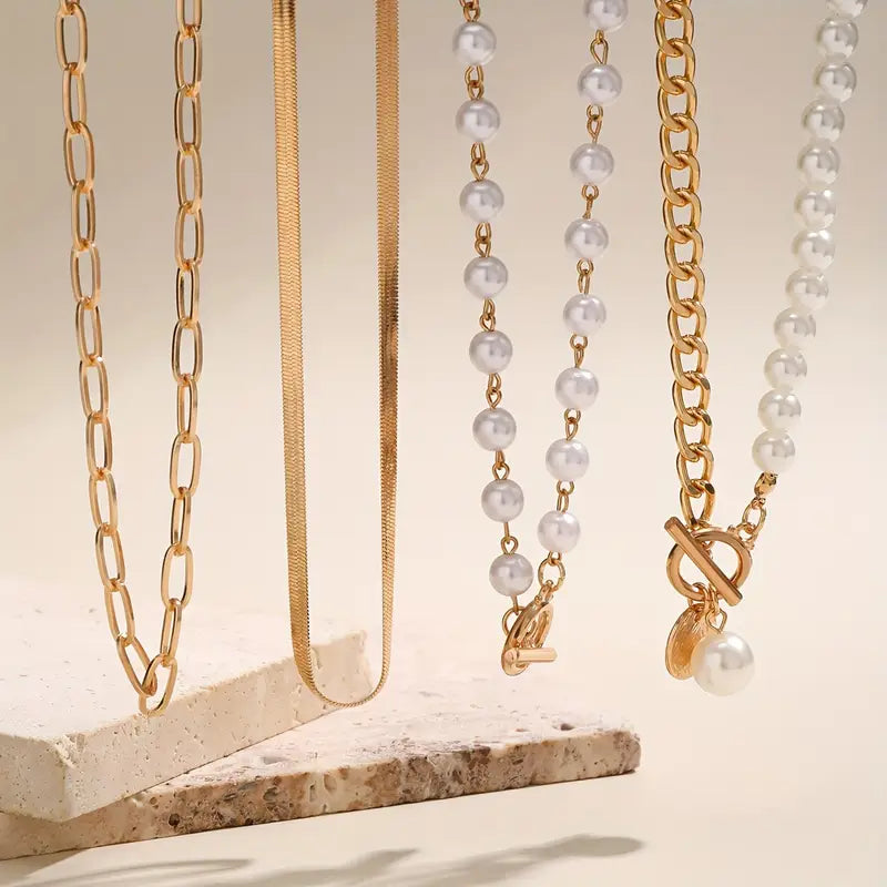 Set de Collier Chaîne Serpent avec Perles Vintage | Or