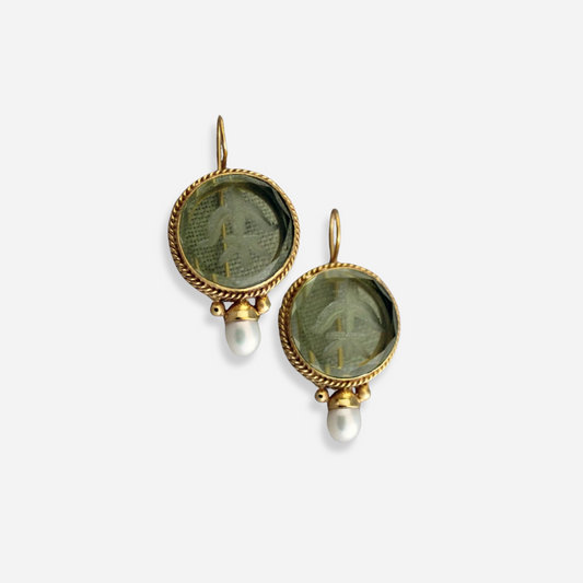 Amélie™ | Boucles d’oreilles vintage avec pierre verte et perle