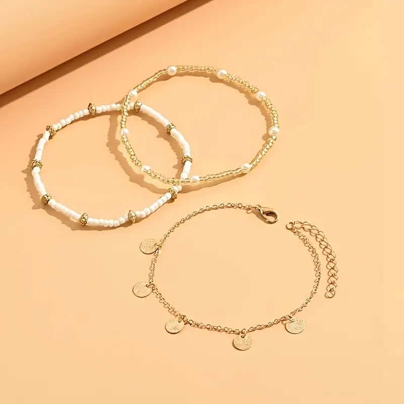 Set de Bracelets de Cheville Superposés Coastal Charm 3 pièces | Or