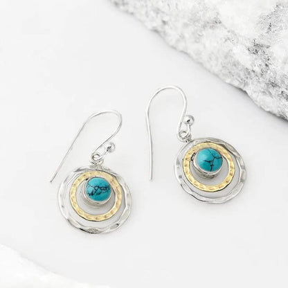 Créoles Boho Saturne en Turquoise et Or