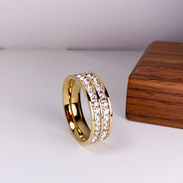 Bague Élégante à Double Insert en Zircon