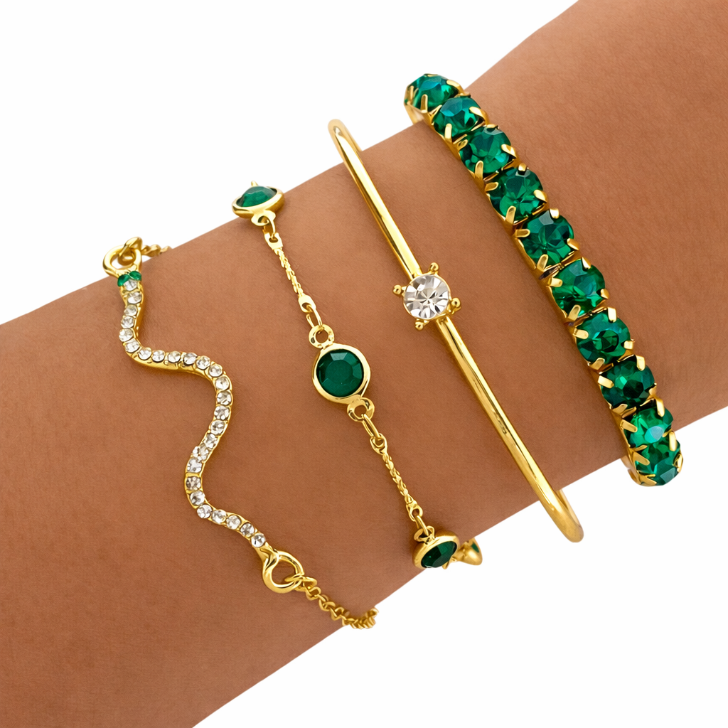 Luna | Ensemble de Bracelets Vintage Verts Élégants avec Cristaux