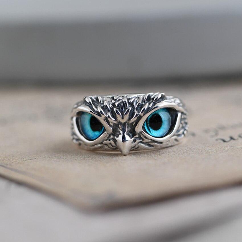 Bague Chouette Porte-Bonheur Ajustable en Argent et Opale