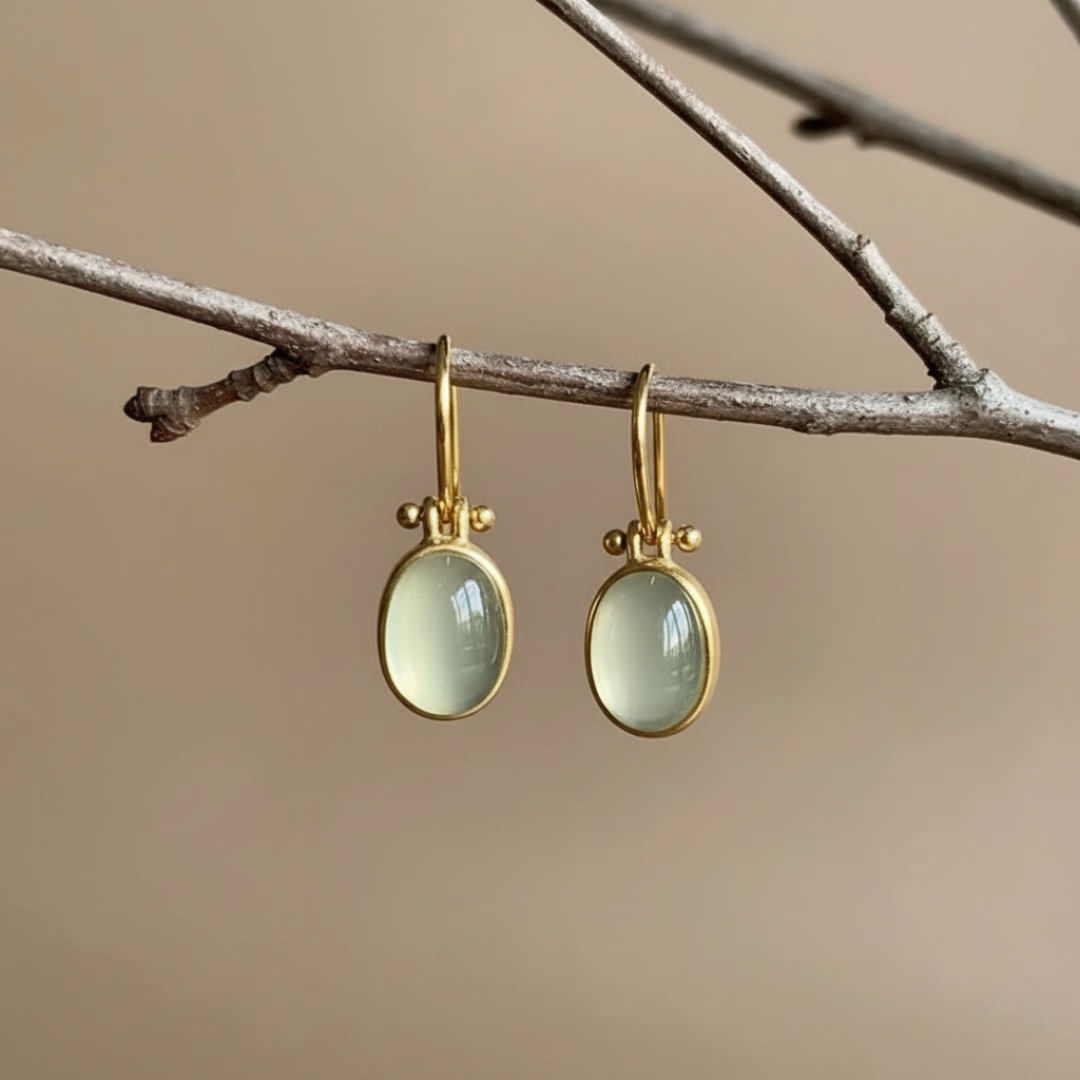 Créoles Vintage en Pierre de Lune Verte