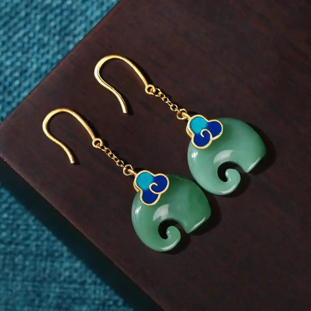 Boucles d'oreilles Rétro Éléphant Vert