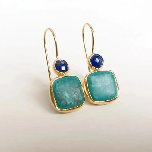 Boucles d'Oreilles Vintage en Or et Turquoise, Élégamment Ornées