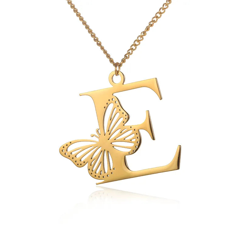 Collier initiales papillon liberté plaqué or 18 carats