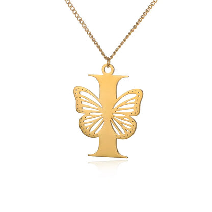 Collier initiales papillon liberté plaqué or 18 carats