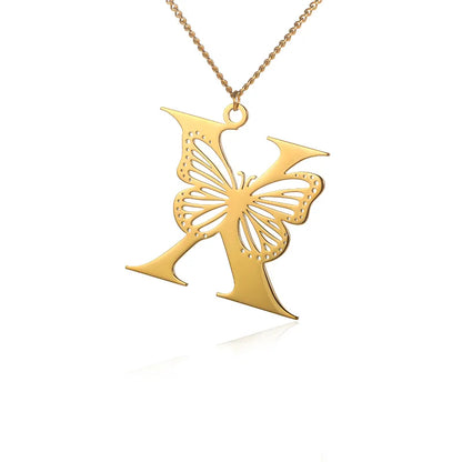 Collier initiales papillon liberté plaqué or 18 carats
