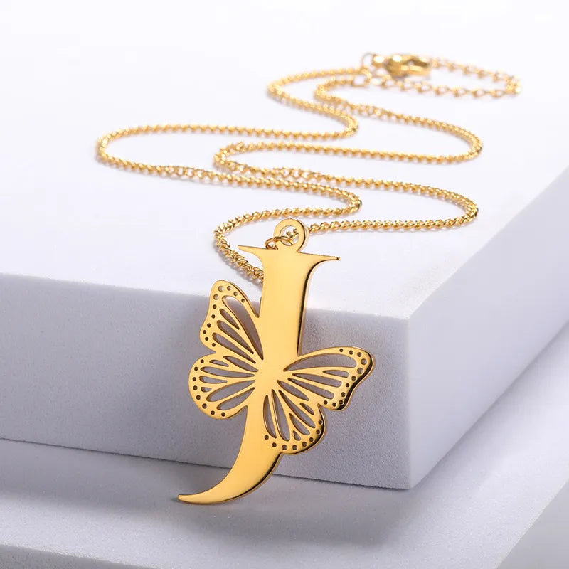 Collier initiales papillon liberté plaqué or 18 carats