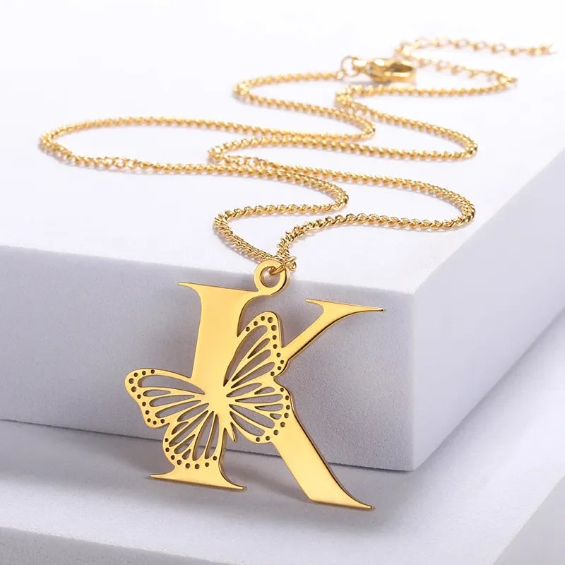 Collier initiales papillon liberté plaqué or 18 carats