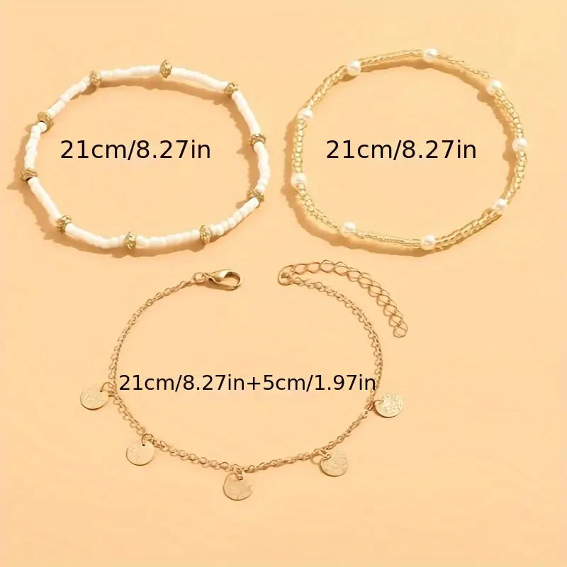 Set de Bracelets de Cheville Superposés Coastal Charm 3 pièces | Or