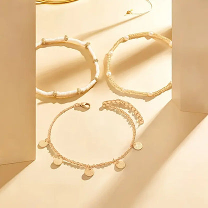 Set de Bracelets de Cheville Superposés Coastal Charm 3 pièces | Or