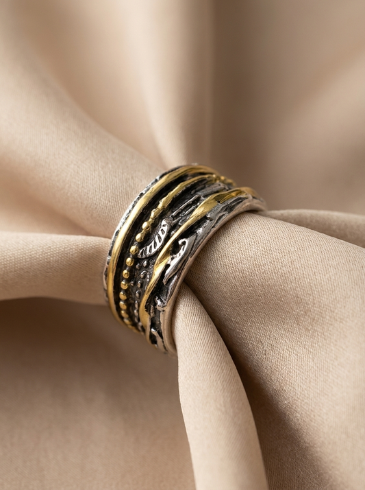 Bague Vintage Bicolore Or et Argent au Style Antique