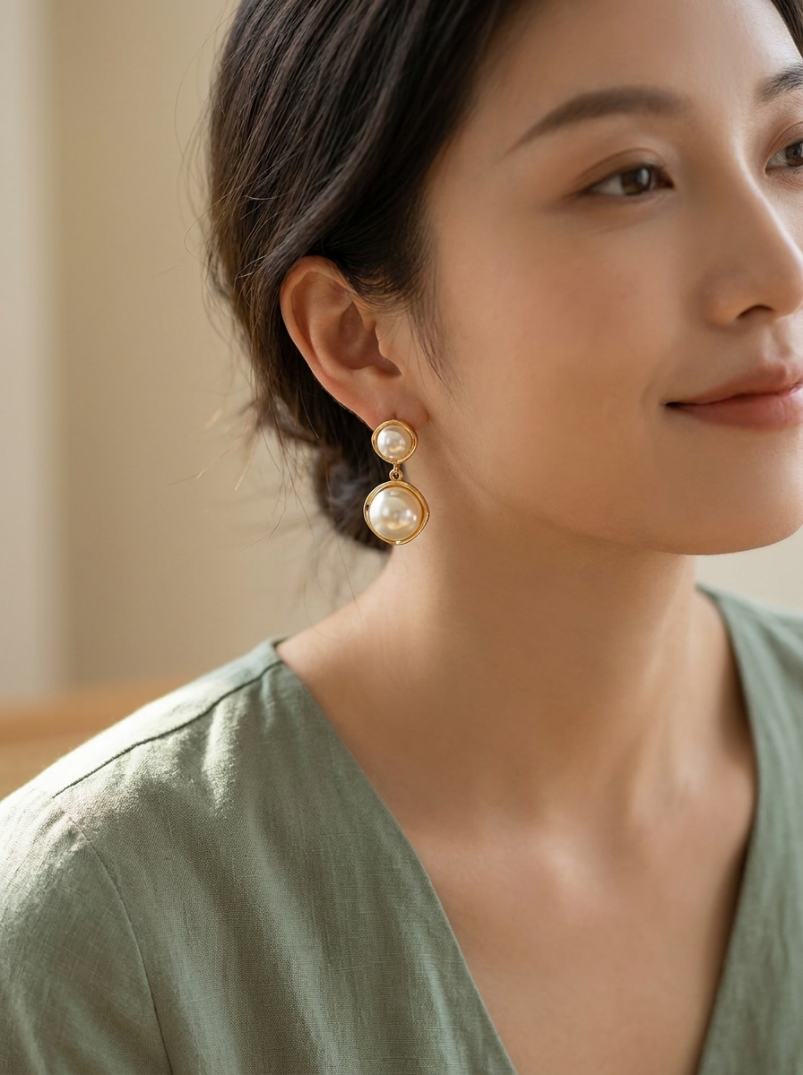 Boucles d’Oreilles Ornées de Perles Dorées