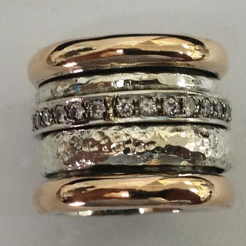 Bague Vintage Épaisse Bicolore en Or et Argent