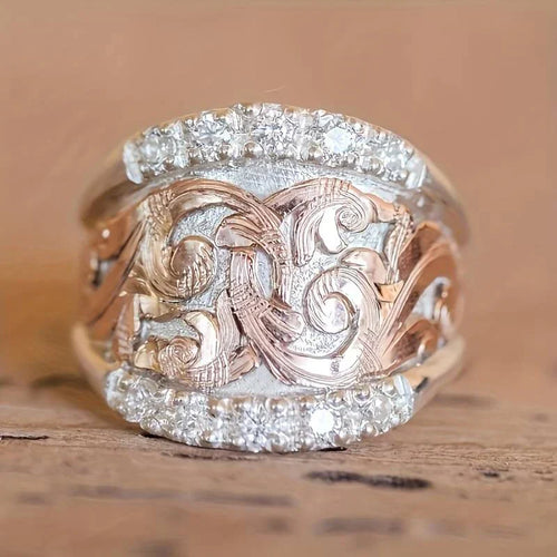 Bague vintage en argent et rose