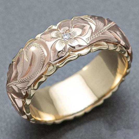 Bague vintage en or avec fleur de rose