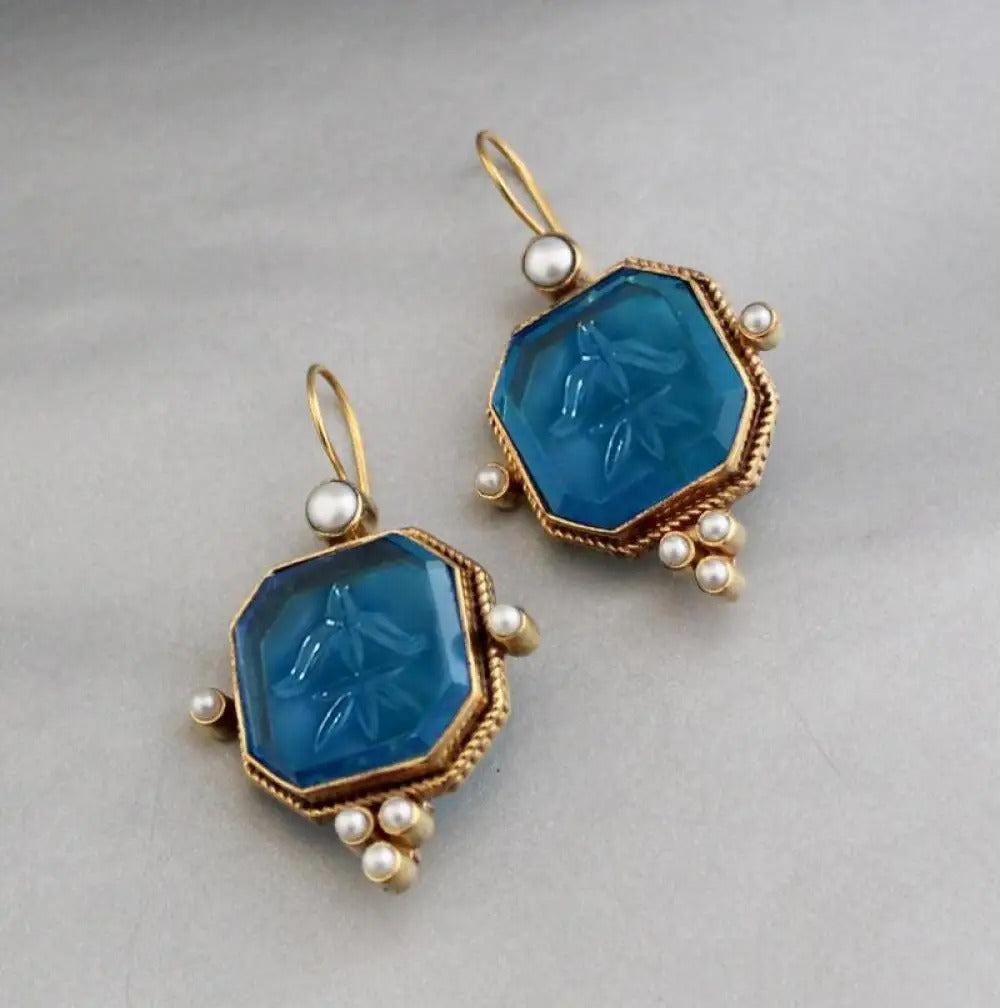 Maeble™ | Boucles d’oreilles vintage avec pierre verte et perle